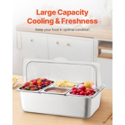 Työtason tarjoilualusta ruostumatonta terästä viisi osastoa läpinäkyvällä kannella lämpimänä ja kylmänä pitämiseen