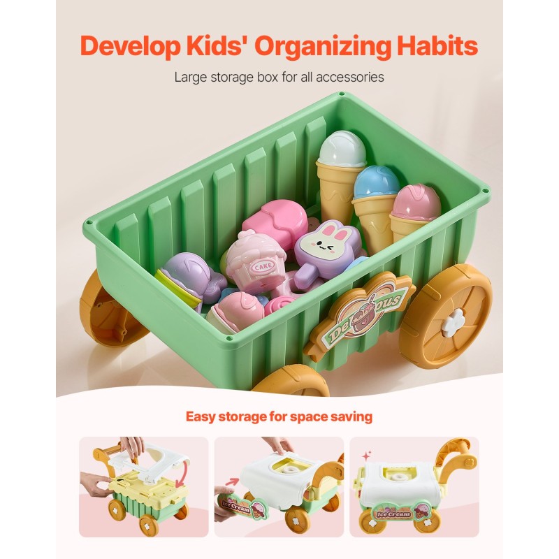 Leikkijäätelökärry 27-osainen PP-muovinen vihreä säilytystilalla 3-vuotiaille