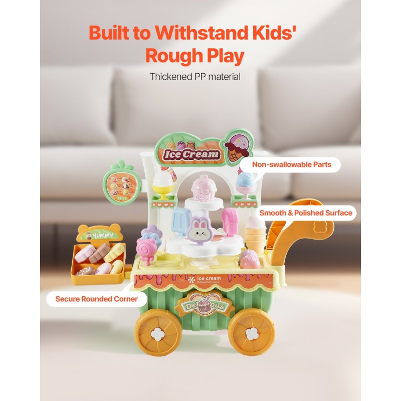 Leikkijäätelökärry 27-osainen PP-muovinen vihreä säilytystilalla 3-vuotiaille