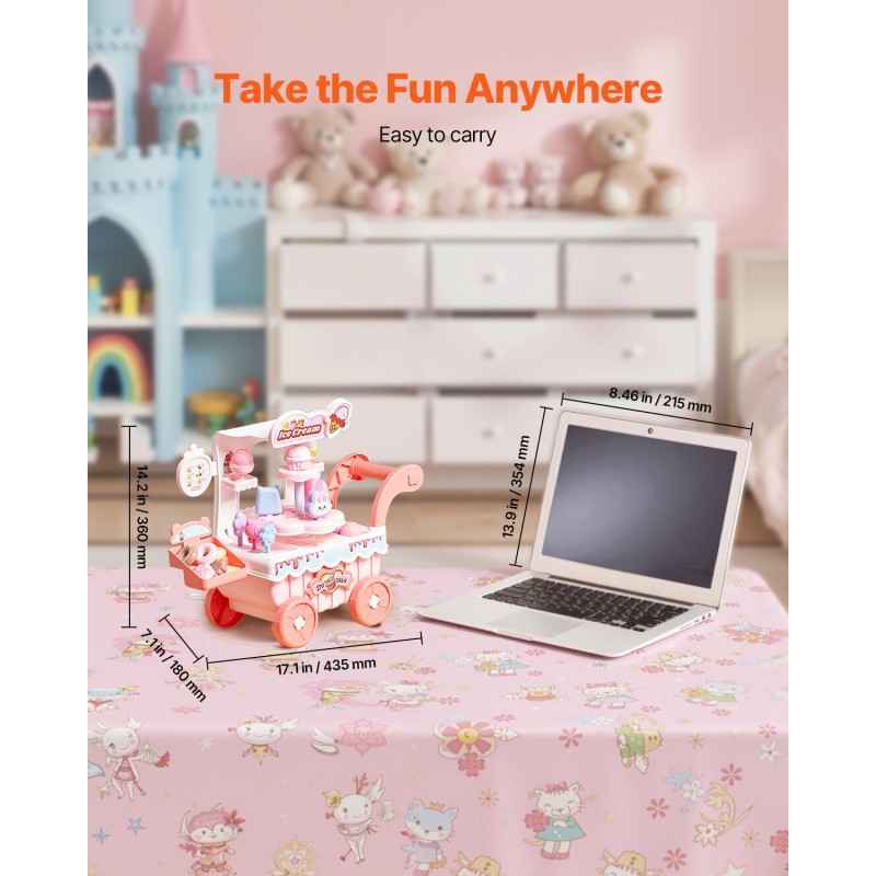 Leikkijäätelökärry 27-osainen PP-muovinen vaaleanpunainen valot ja musiikki 3+ vuotta