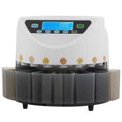 Kolikkolaskuri ja lajittelija 8 eri eurokolikolle 850 kolikon säiliö 147 kolikkoa minuutissa