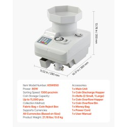 Kolikkolaskuri ja lajittelija ammattikäyttöön 11000 kolikkoa 1300 kpl minuutissa LED-näyttö