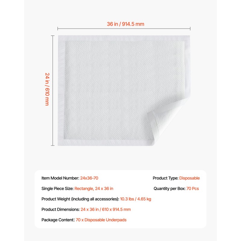 Kertakäyttöiset alusliinat 24 x 36 tuumaa 70 kpl 5-kerroksiset vuode- ja lemmikkisuojat