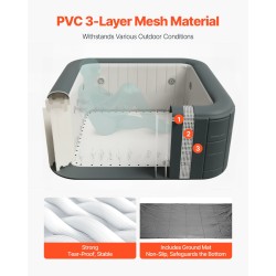 Puhallettava ulkoporeallas PVC-verkkokangas 4–6 henkilölle 1850×660 mm 130 hierontasuihkua