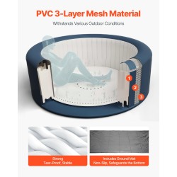 Täytettävä poreallas PVC-verkkomateriaalista ulkokäyttöön halkaisija 208 senttimetriä 4–6 henkilölle 130 ilmasuihkua