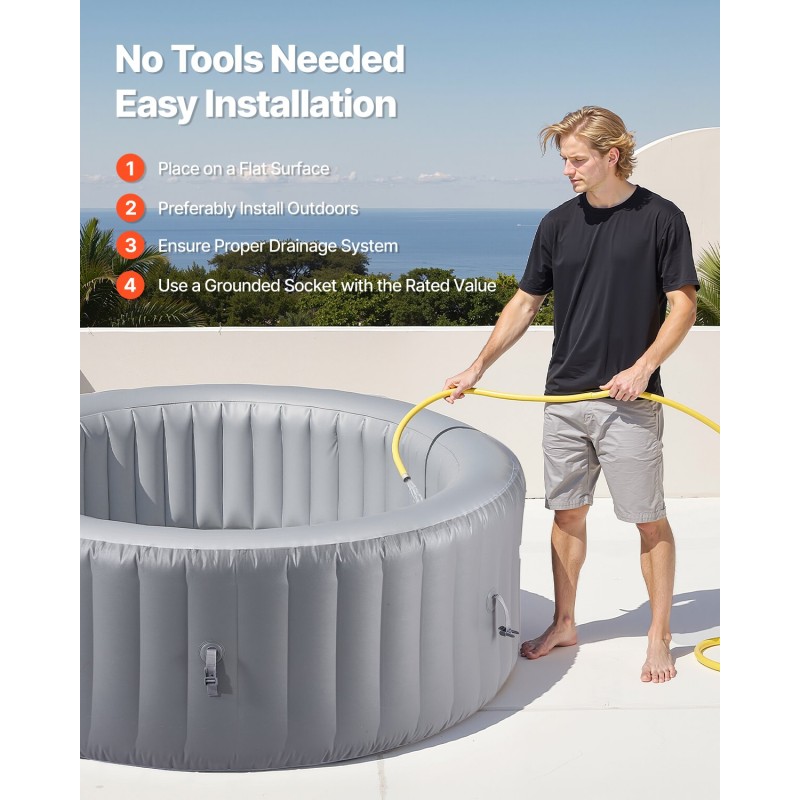 Täytettävä poreallas PVC-verkkomateriaalista ulkokäyttöön halkaisija 208 senttimetriä 4–6 henkilölle 130 ilmasuihkua