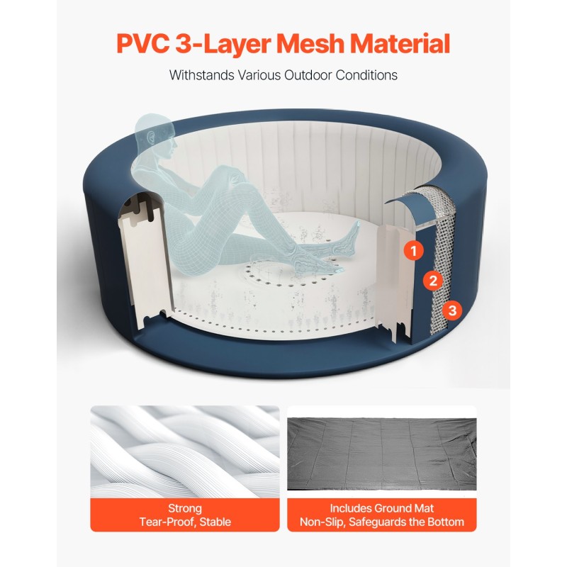 Täytettävä poreallas PVC-verkkomateriaali ulkokäyttöön halkaisija 240 cm 6–8 hengelle