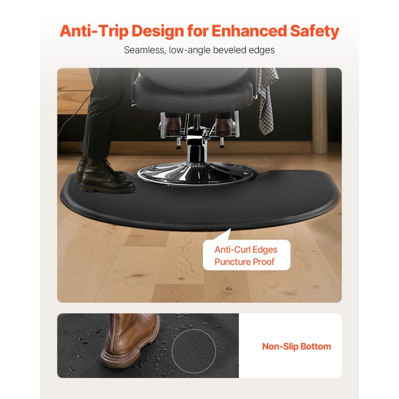 Kampaamotuolimatto puoliympyrän muotoinen PVC-pinnalla 1220 x 930 mm 25 mm PU-vaahto