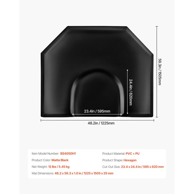 Kampaamomatto kuusikulmainen PVC-pintainen 1225×1505 mm 25 mm PU-vaahto mattamusta