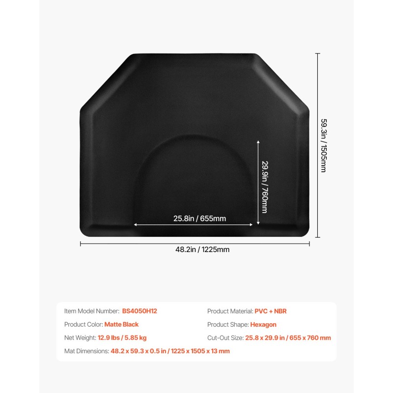 Kuusikulmainen kampaamomatto PVC-pintainen 13 mm NBR-vaahdotäyte 1225 x 1505 mm
