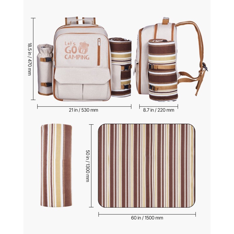 Piknikreppu 20L kestävä 600D kangas neljän hengen astiasto