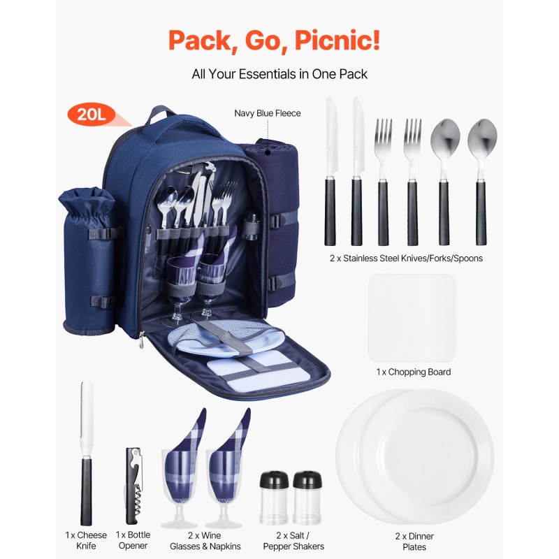 Piknikreppu tummansininen 20 l 600D Oxford-kangas kahdelle eristetty kylmäosasto