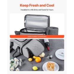 Piknikreppu eristetty kylmäosasto 25 l harmaa 600D kangas varusteet 4 hengelle