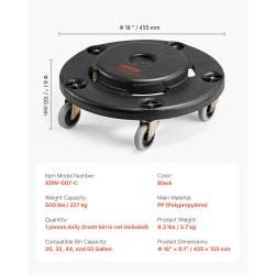 Roska-astian kuljetusalusta polypropeeni raskaaseen käyttöön 20–55 gallonaa 5 kääntyvää pyörää