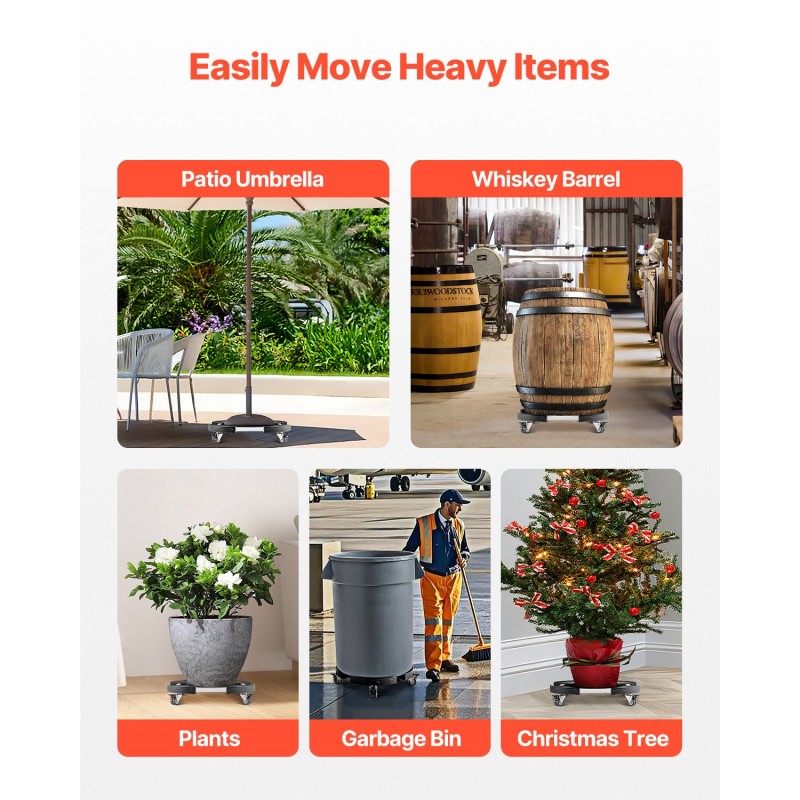 Rullaalusta PP-paneeli 380–580 mm roska-astioille ja kasviruukuille kantavuus 181 kg