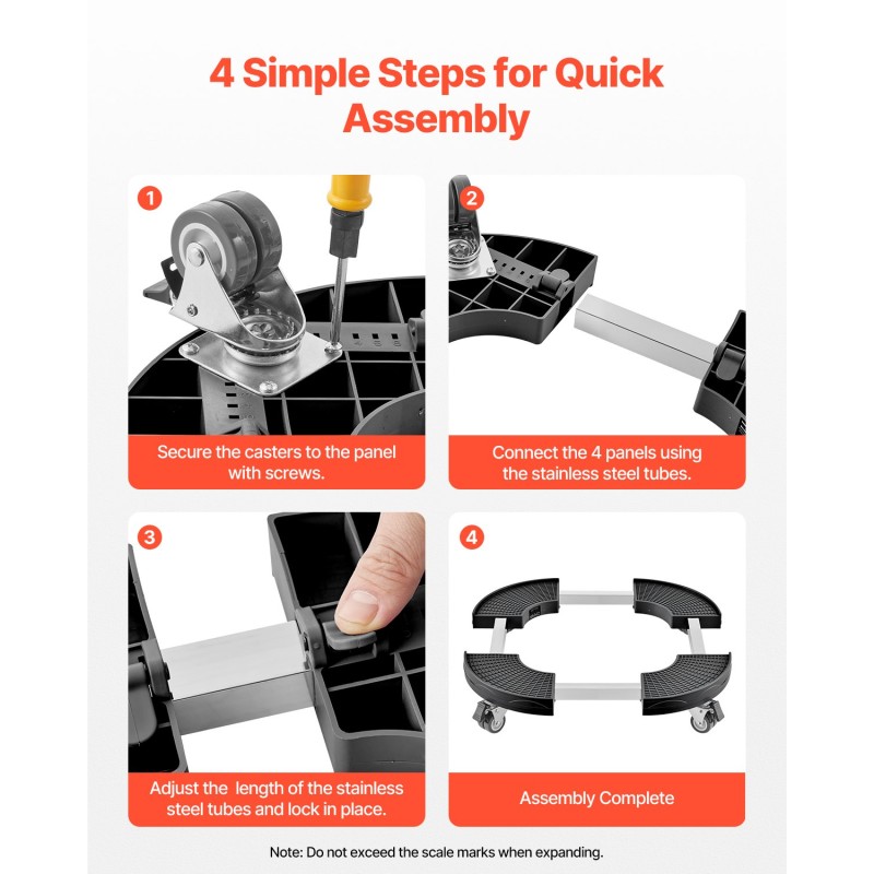 Rullattava alusta roskiksille ja ruukkuille 380–580 mm PP-muovi 2 kpl