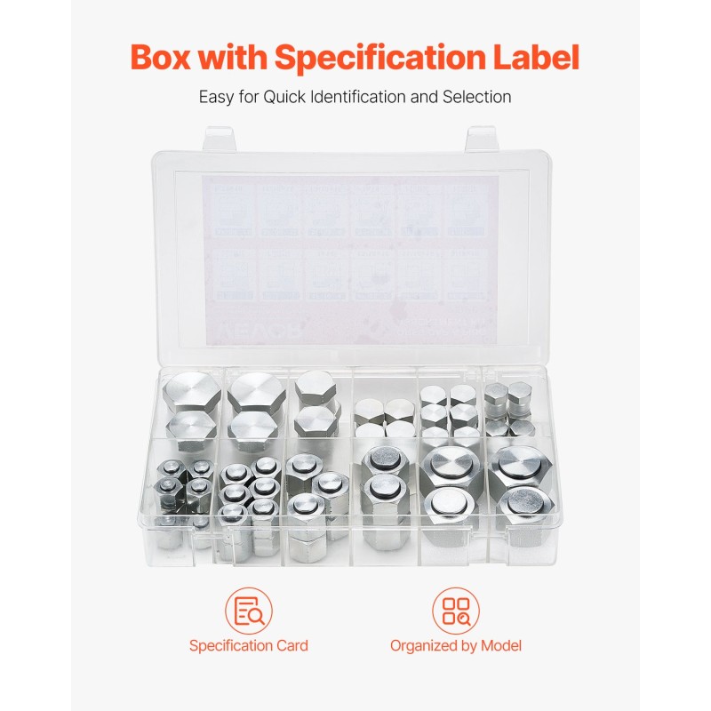 Hydraulitulppasarja 72 osaa ORFS-hydrauliliitoksiin sinkitty 45-teräs O-rengastiivistein lokeroitu laatikko