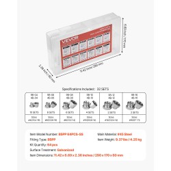 Hydraulinen 64-osainen tulppa ja korkkisarja galvanoitu teräsluokka 45 lokeroitu laatikko hydrauliikkaan