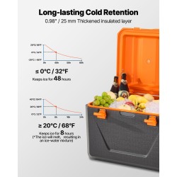 Kovakantinen kannettava kylmälaukku 60 litraa 48 tunnin eristys harmaanvalkoinen kahvoilla