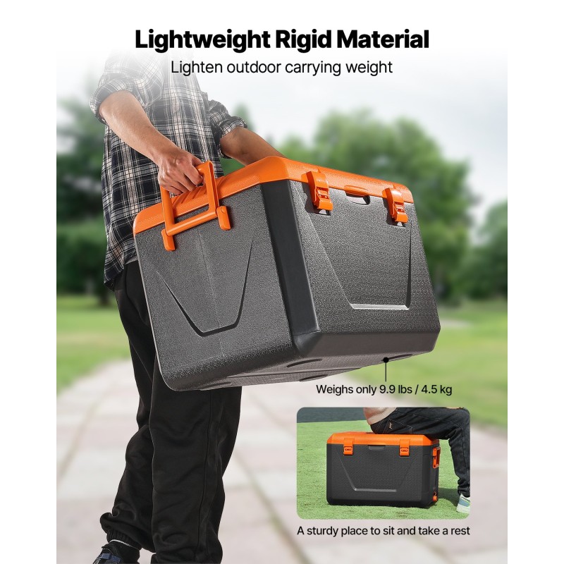 Kovakantinen kannettava kylmälaukku 60 litraa 48 tunnin eristys harmaanvalkoinen kahvoilla