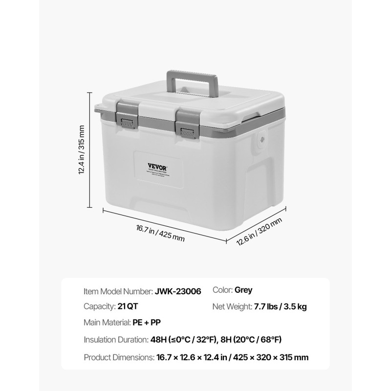 Kylmälaatikko kovakuorinen harmaa 20 l PE ja PP 48 tunnin eristys
