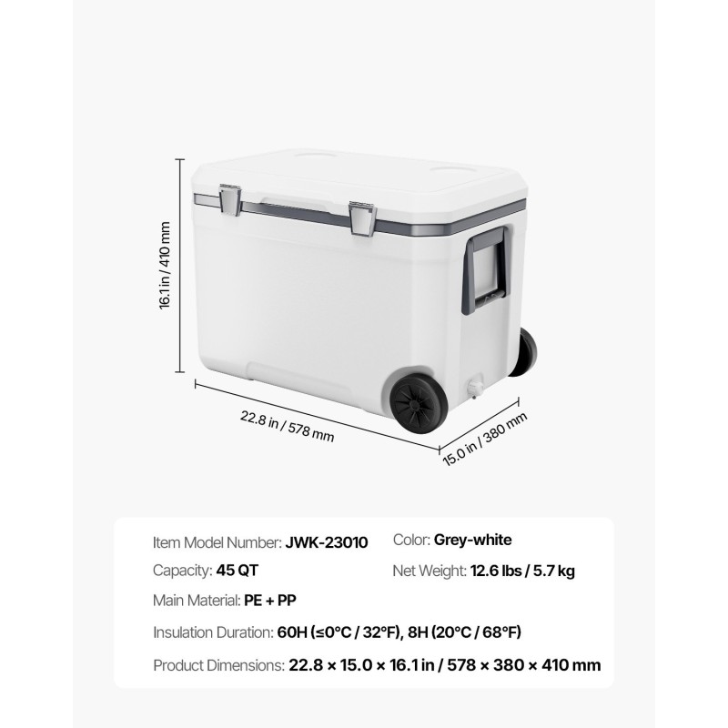 Kylmälaukku 43 litraa kovarunkoinen siirrettävä pyörillä ja sivuvetokahvalla 60 tunnin eristys