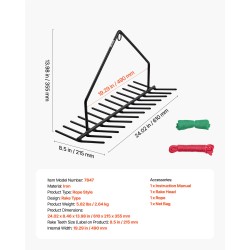 Rautainen vesikasviharava 9 m nailonköydellä 215 mm piikeillä verkkopussilla