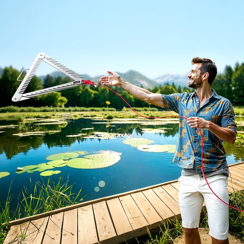 Vesikasaharava 24-tuumainen kolmisivuinen taittuva varsi ruostumaton teräs 9-metrinen köysi