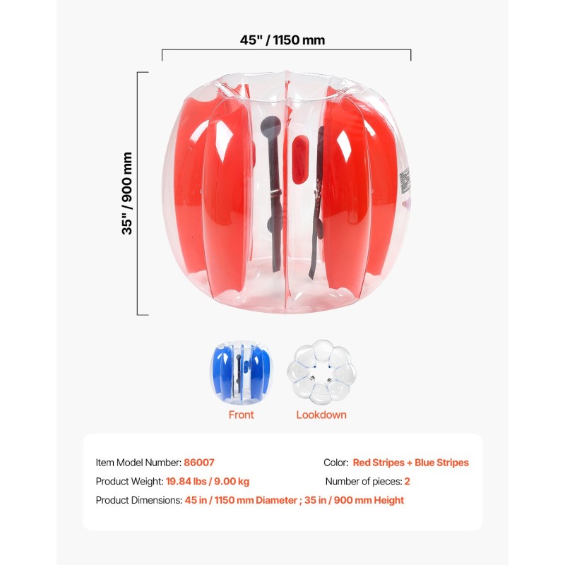 Puhallettavat törmäilypallot 2 kpl 1,2 m paksu PVC pehmeät kahvat ulkoleikkeihin