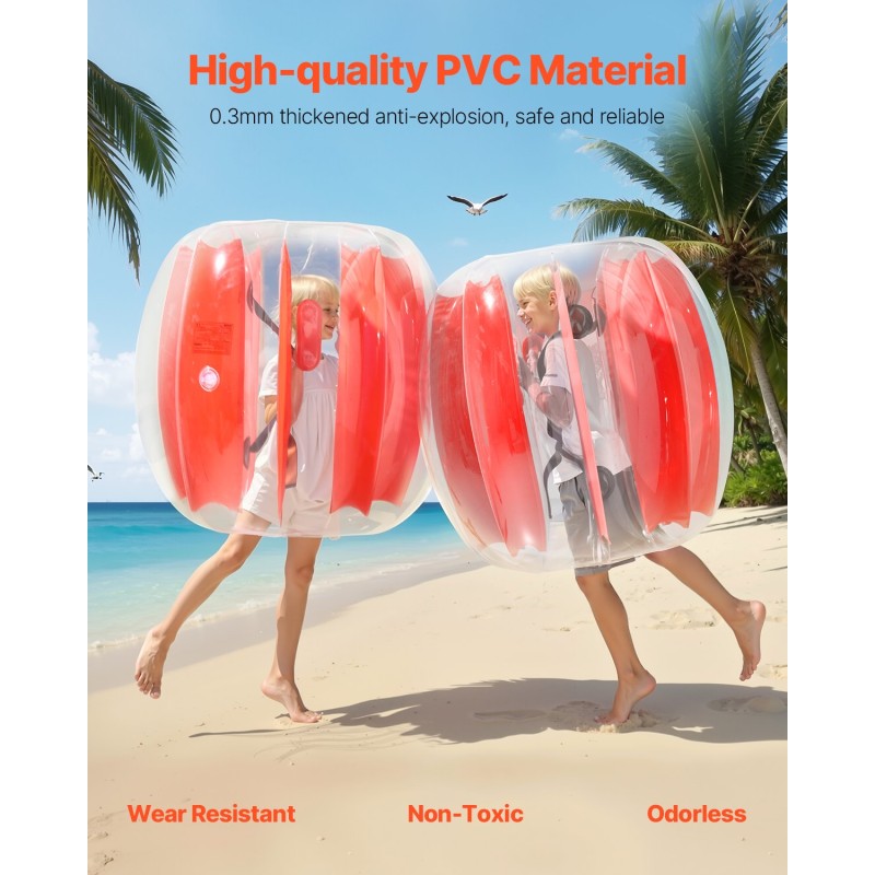 Ilmatäytettävät PVC-törmäyspallot 0,9 m 2 kpl punaraitaiset ulkoleikkeihin