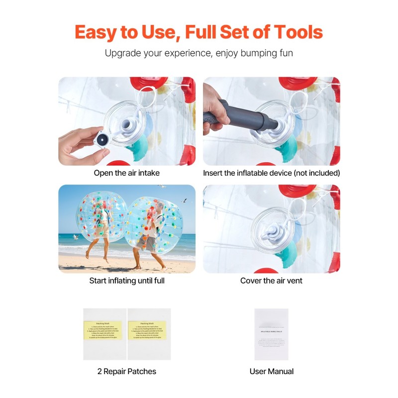 Ilmatäytteinen kehopallo 1,5 m 0,8 mm PVC-muovia kahvoilla olkahihnoilla ulkoleikkeihin