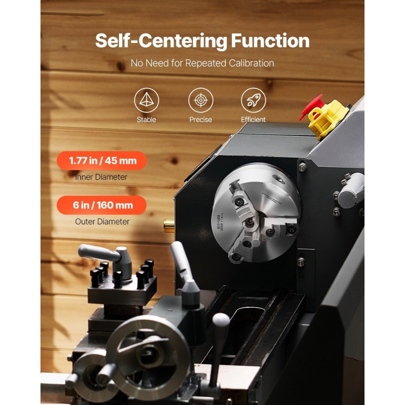 3-leukainen itsekeskittyvä sorvinistukka HT300 160 mm puu- ja metallisorville