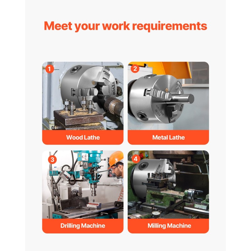 3-leukainen itsekeskittyvä sorvinistukka HT300 160 mm puu- ja metallisorville