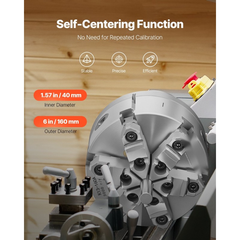 Sorvin istukka 6-leukainen valurautainen 160 mm itsestään keskittävä puu ja metallisorville