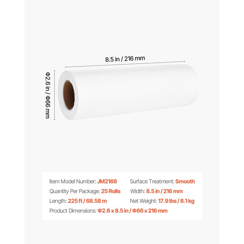Niskatuen suojapaperirullat 25 kpl pakkaus 215 mm leveä 20 g/m²