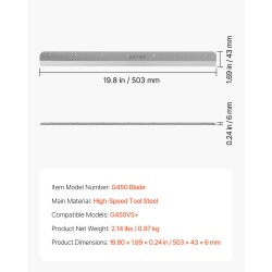 Paperileikkurin varaterä pikaterästä sähkökäyttöiseen G450VS+-malliin 503 x 43 x 6 mm