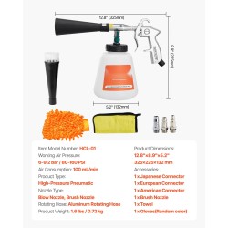Korkeapaineinen paineilmakäyttöinen puhdistuspyssy yhden litran säiliöllä kahdella suuttimella