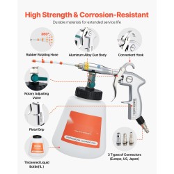 Paineilmatoiminen puhdistuspistooli autojen puhdistukseen yhden litran säiliöllä kaksi suutinta 6–9,2 bar