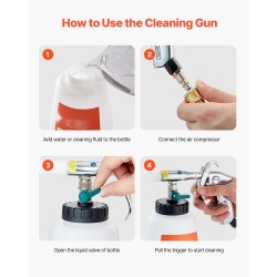 Paineilmatoiminen puhdistuspistooli autojen puhdistukseen yhden litran säiliöllä kaksi suutinta 6–9,2 bar