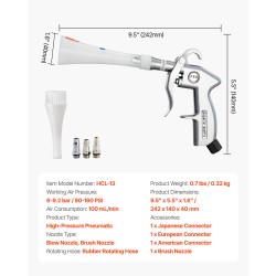 Paineilmatoiminen korkeapainepuhdistuspistooli autoille 6–9,2 bar 360 asteen pyörivä kaksisuuttiminen 1/4 NPT-liitäntä