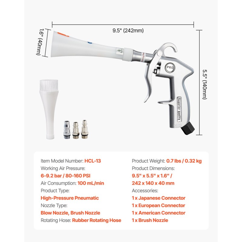 Paineilmatoiminen korkeapainepuhdistuspistooli autoille 6–9,2 bar 360 asteen pyörivä kaksisuuttiminen 1/4 NPT-liitäntä