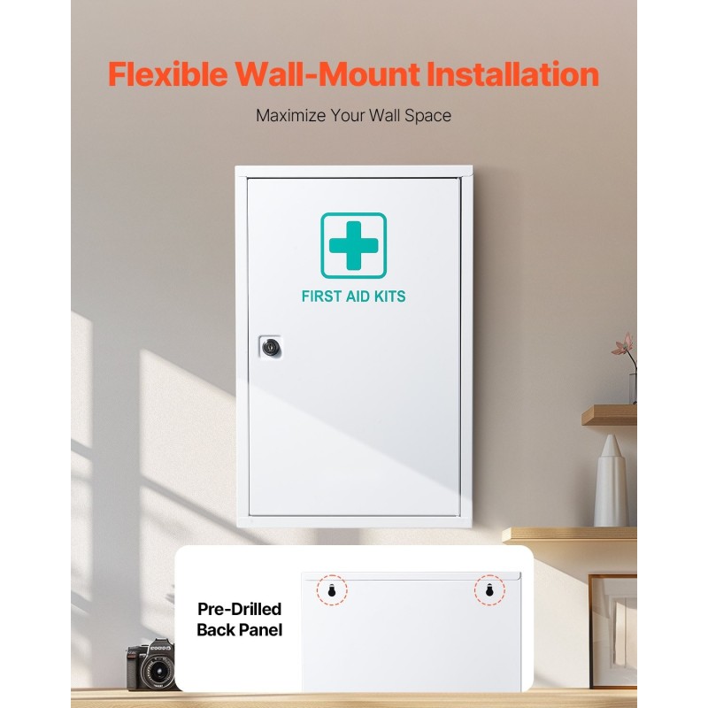 Seinälle asennettava metallinen ensiapukaappi kylmävalssattu teräs 3 hyllyä 1000 ensiaputarviketta