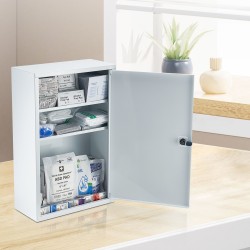 Seinälle asennettava metallinen ensiapukaappi kylmävalssattu teräs 3 hyllyä 1000 ensiaputarviketta