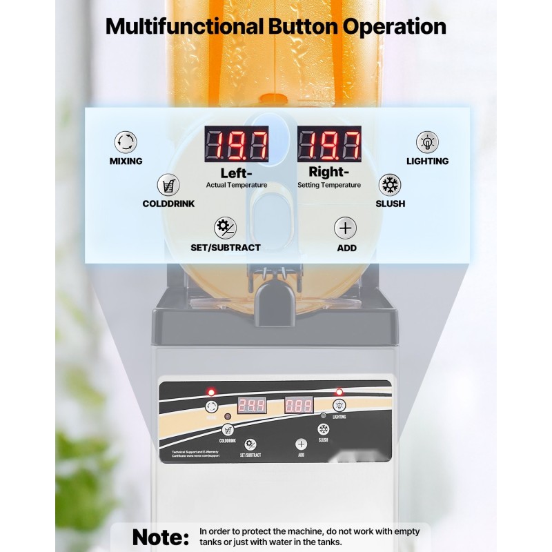 Jääjuomakone ruostumatonta terästä viidentoista litran säiliöllä ammattilaiskäyttöön