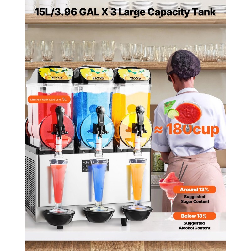 Jääjuomakone ruostumatonta terästä kolmella 15 litran säiliöllä ammattikäyttöön