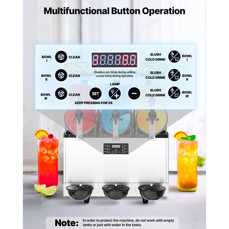 Jääjuomakone ruostumatonta terästä kolmella 15 litran säiliöllä ammattikäyttöön