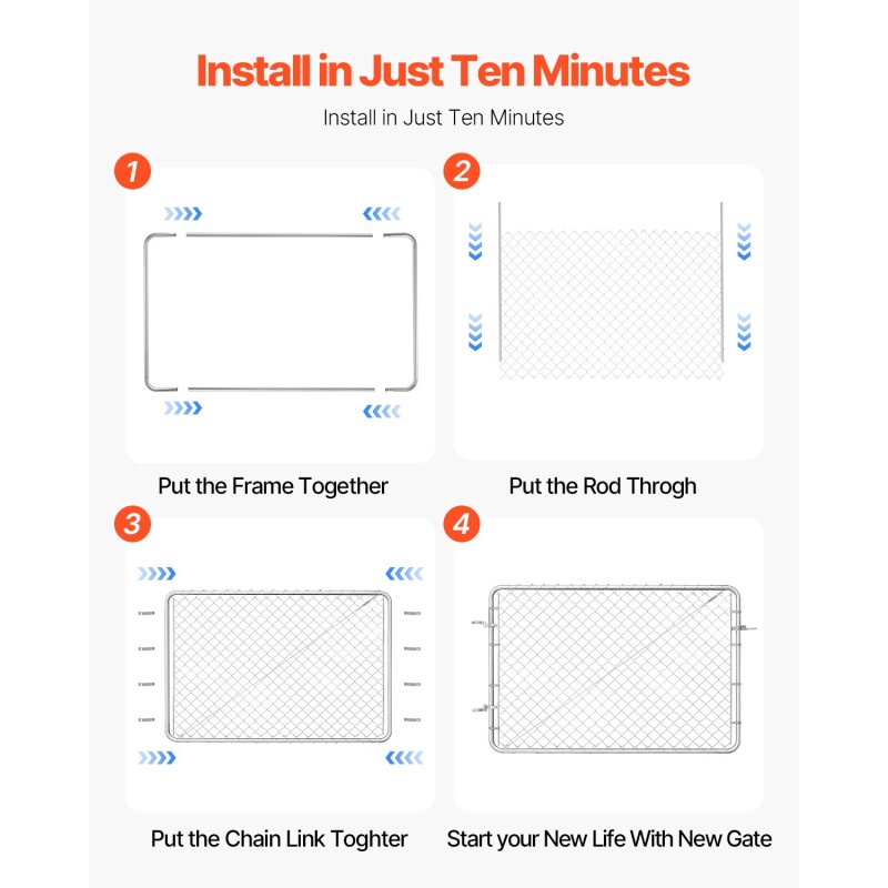 Ketjuaitaportti sinkitty teräs säädettävä leveys 67–183 cm puutarha piha maatila