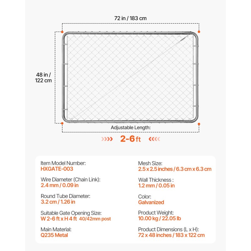 Ketjuaitaportti sinkitty teräs säädettävä leveys 67–183 cm puutarha piha maatila