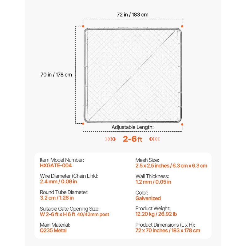 Ketjusilmäpihaportti galvanoitu teräs 183 x 178 cm tolpat eivät sisälly