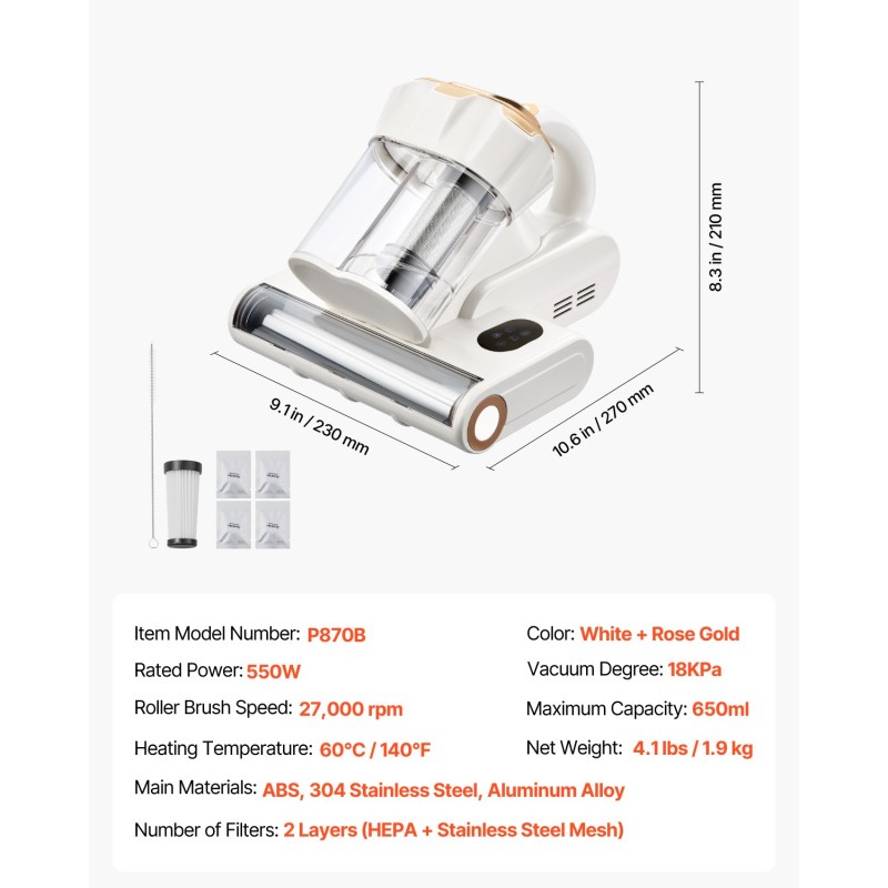 Patjapölynimuri 550W 18 kPa HEPA 650 ml lämmin ilma tuoksutoiminto